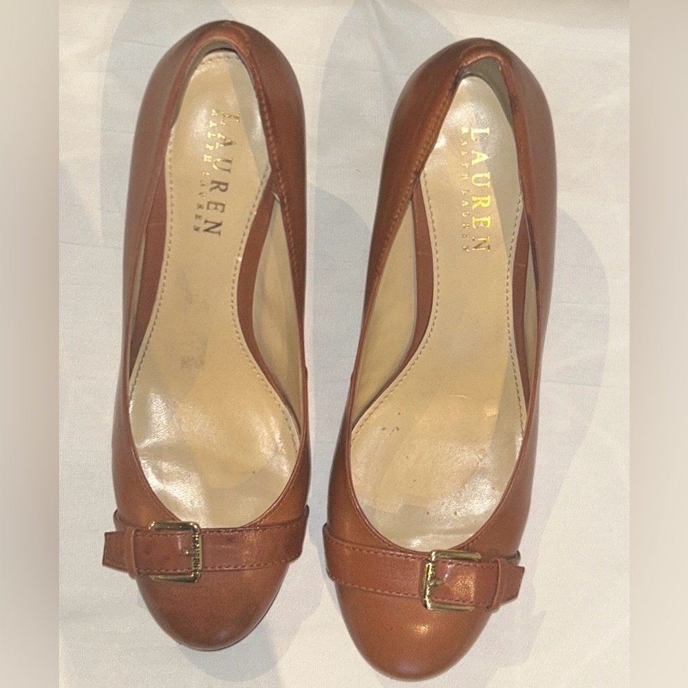 Ralph Lauren Women's Saffron Brown Buckle Slip On Casual Pump Heels Size 6
